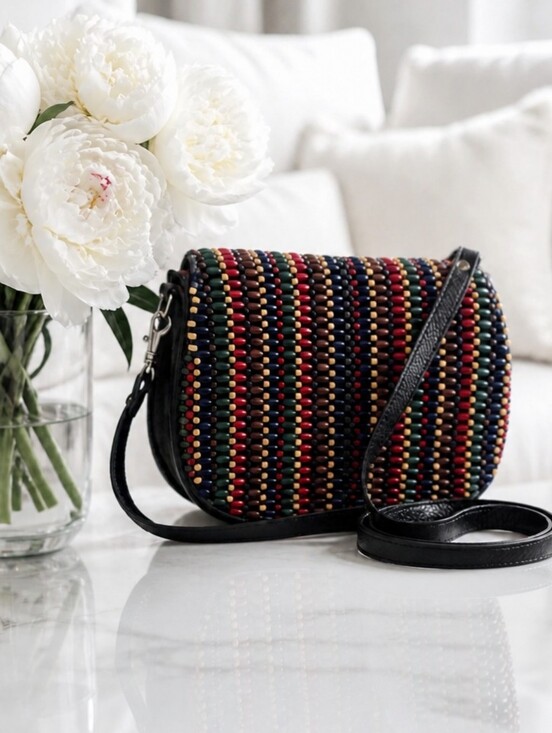 Patricia Nash Handbags - PATRICIA NASH Black Leather w Multicolor Beading Crossbody Bag